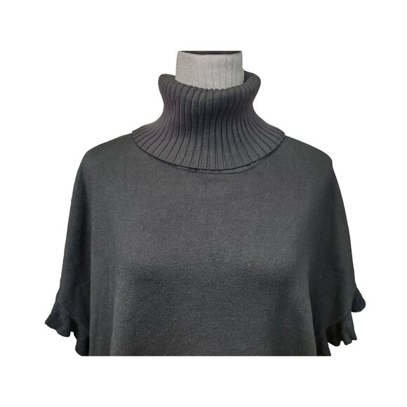 Joseph A Sweater Cape Black Ribbed Turtleneck Scalloped Pullover Womens Small - Picture 9 of 10